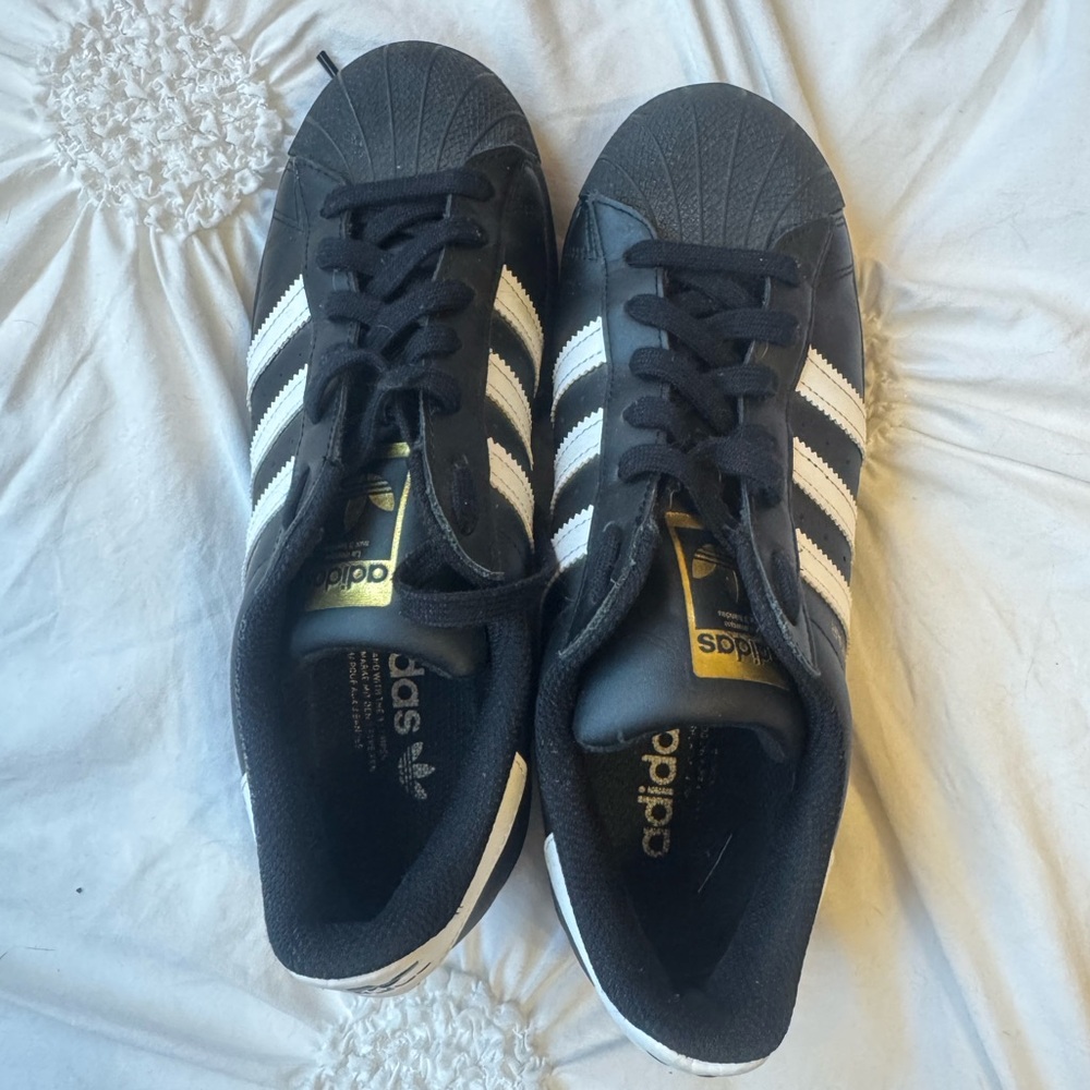 adidas Black & White Superstar Leather Sneakers - Picture 3 of 5